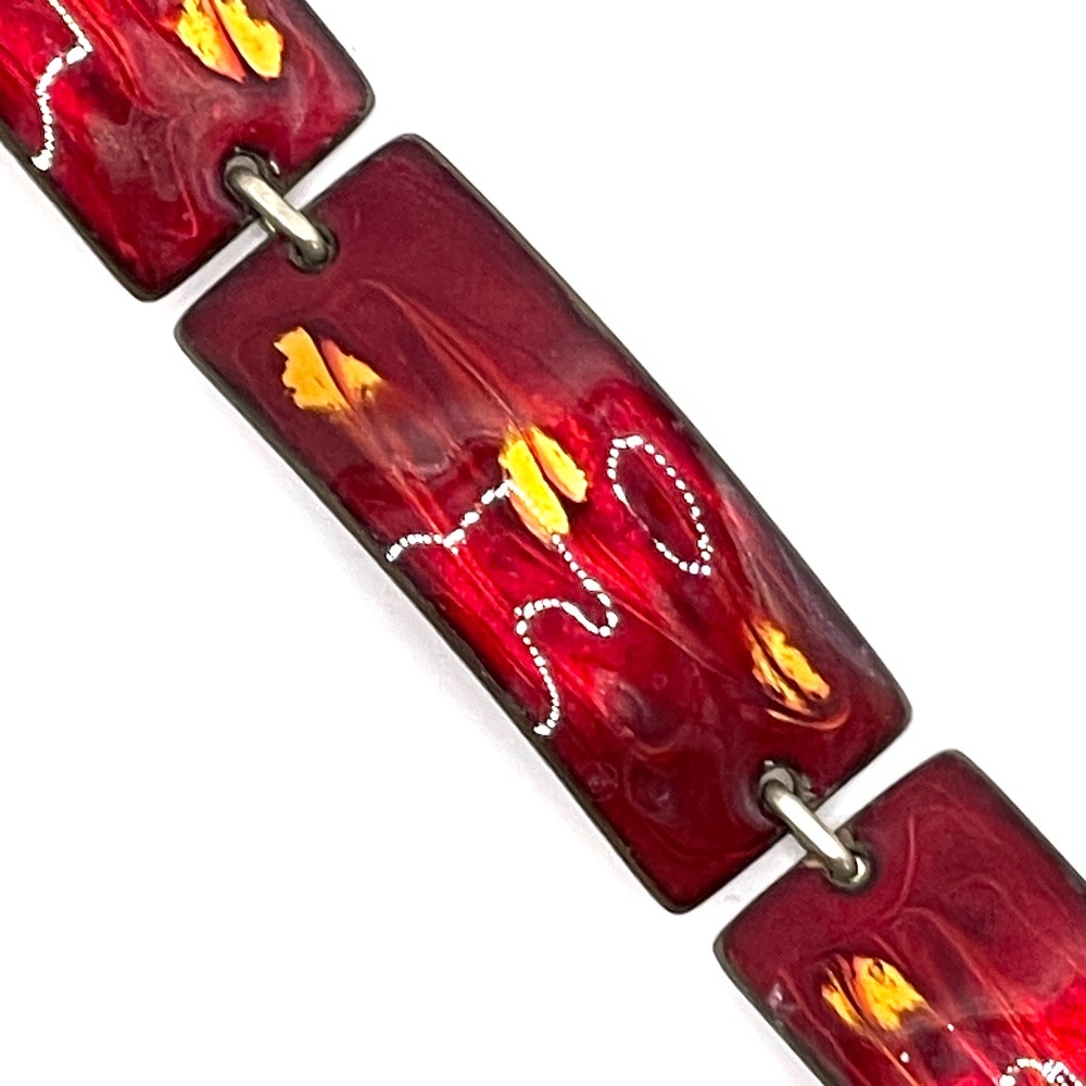 Marco Signed Vintage Copper Ruby Red Enamel Recta… - image 3